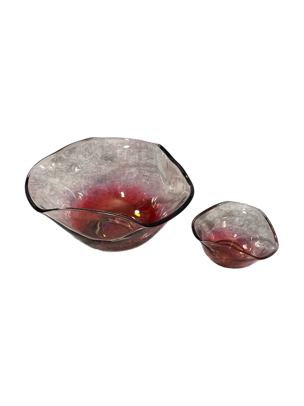 Vintage Indiana Glass Clear and Ruby Red Chip and Dip Bowl Set